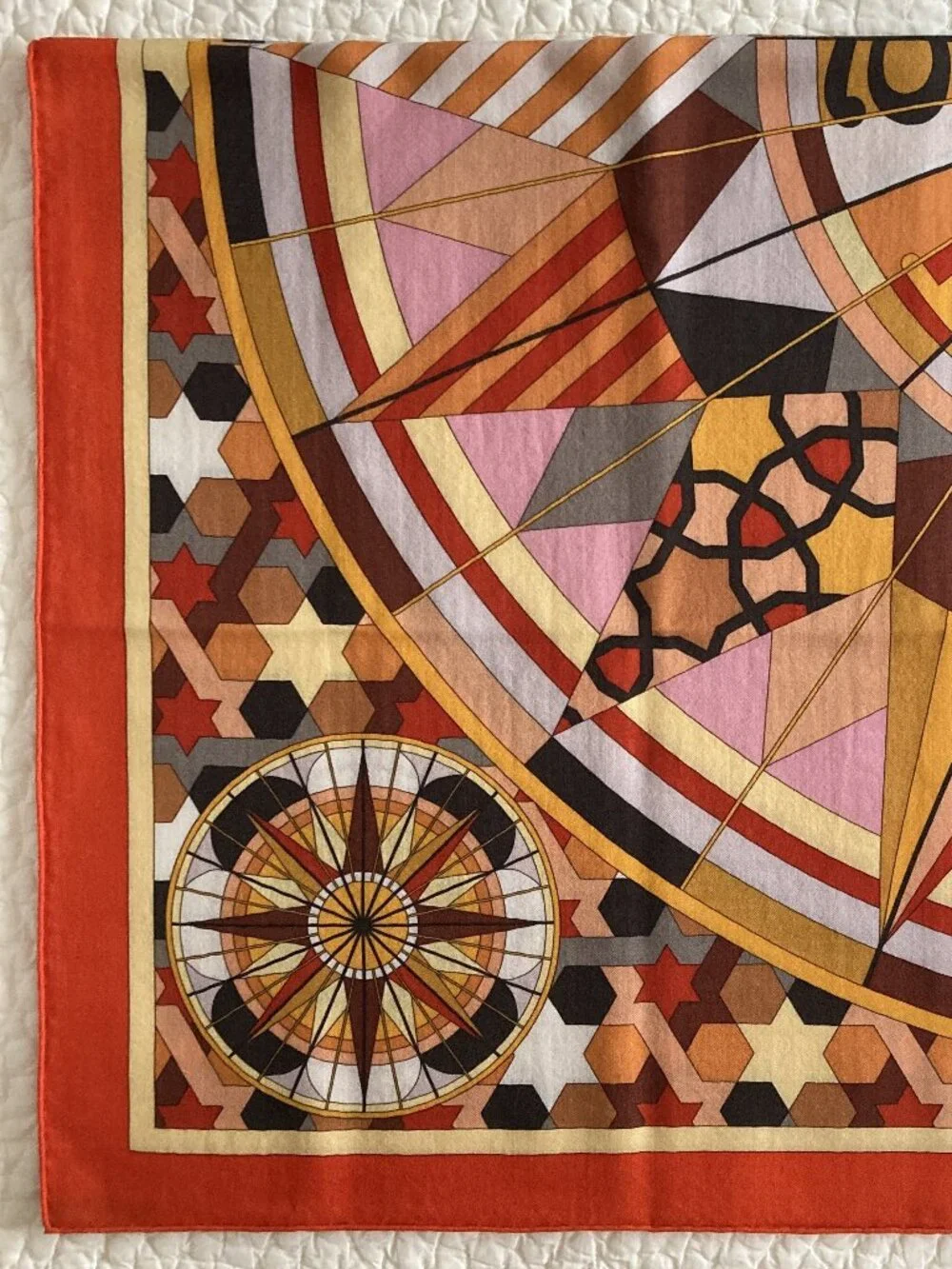 Hermes Rose de Compas Cashmere Silk Shawl Scarf